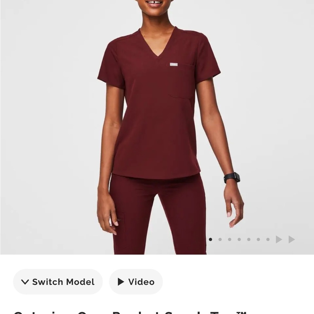 Figs burgundy one pocket scrub top
